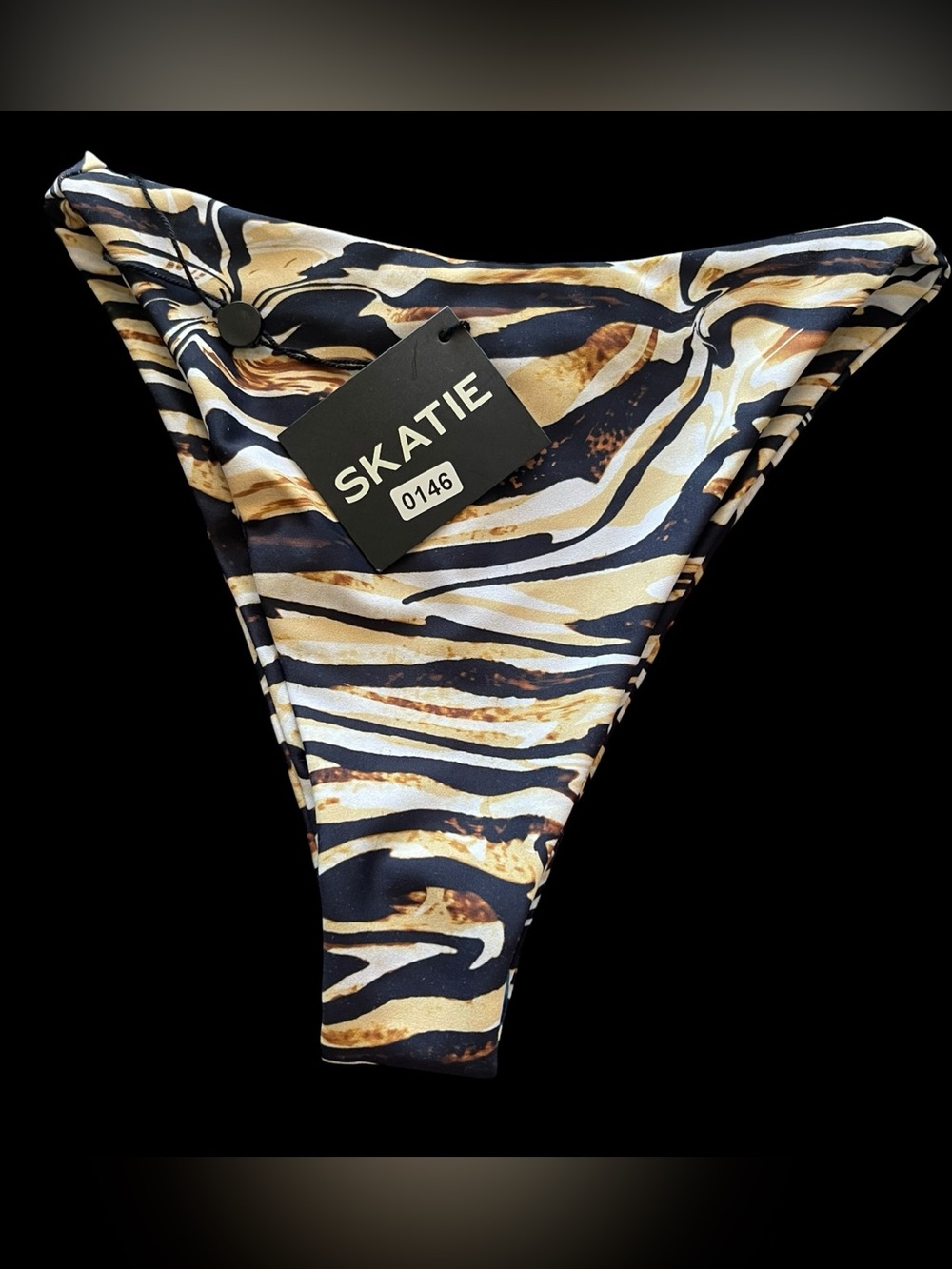 SKATIE Bikini Bottom XS Zebra Marble Print High Leg Cheeky Thong Swimwear NWT